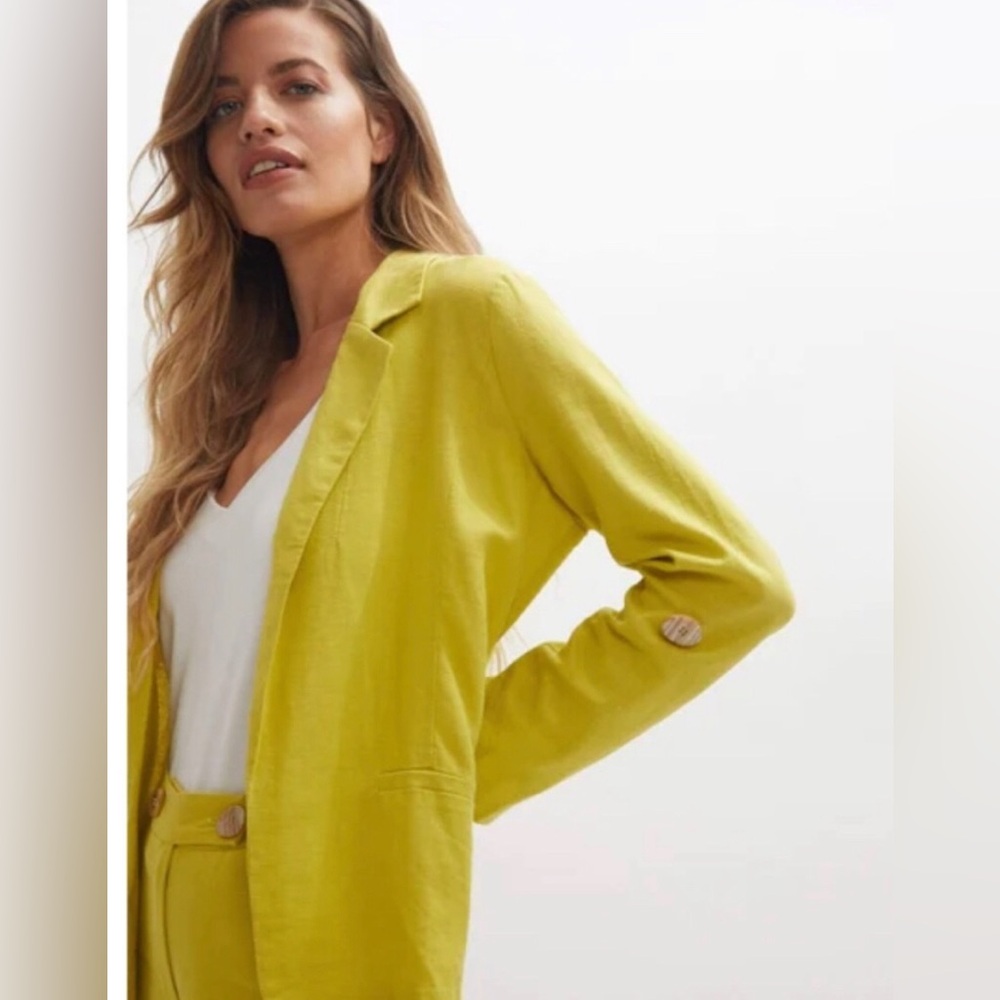 Andrew Marc New York Lime Green Chartreuse Lightweight Linen Blazer Small Summer